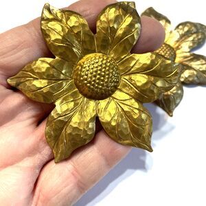 Large Sunflower Brass Stamping 2pcs Jewelry Supplies 3"
